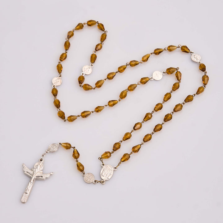 Dark Brown Teardrop Shaped Beads Trinity & St. Benedict Rosary