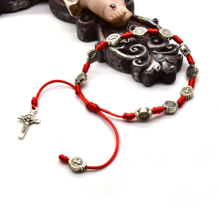 Christianartworkshop St. Benedict Knotted Red String Amulet Bracelet