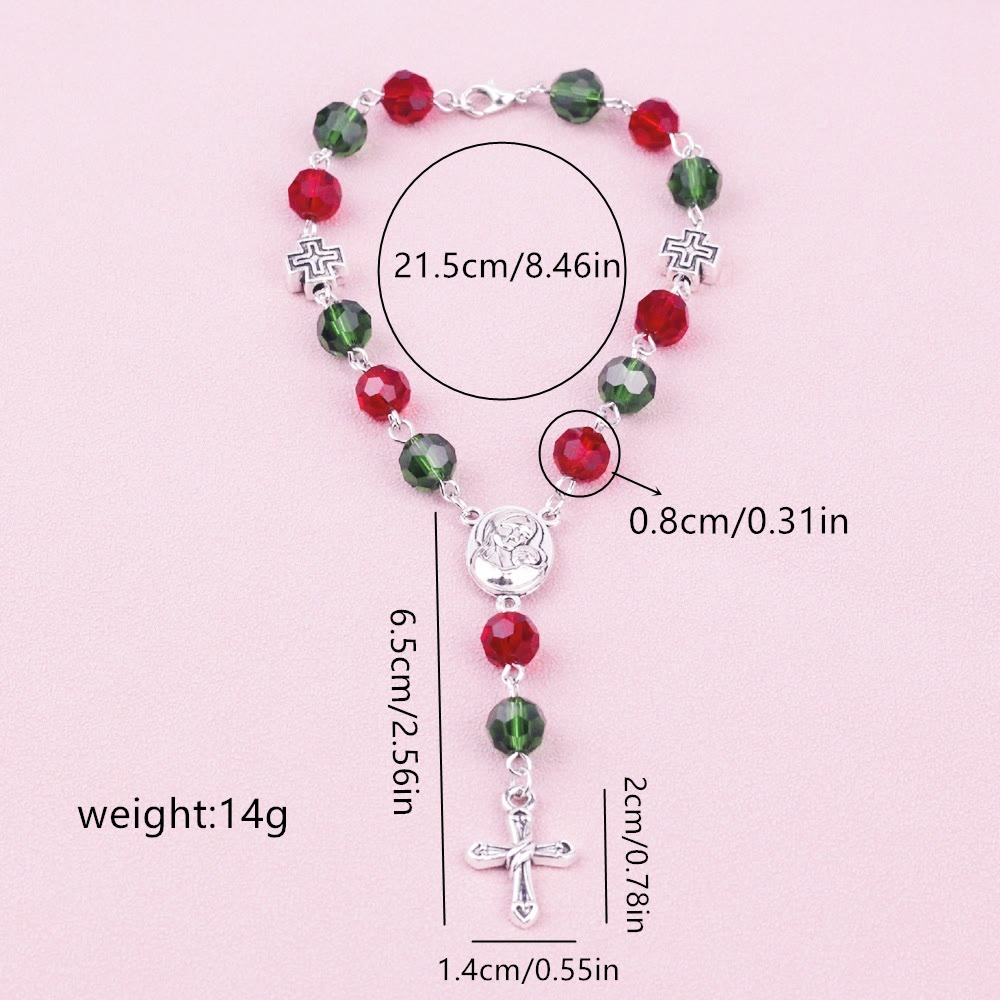 FREE Today: Virgin Mary Red & Green Crystal Rosary Bracelet