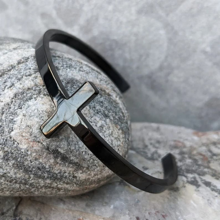 Silver Cross Cuff Bangle Religion Bracelet