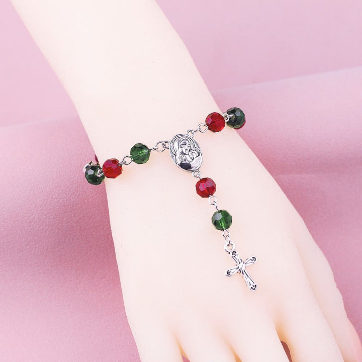 FREE Today: Virgin Mary Red & Green Crystal Rosary Bracelet