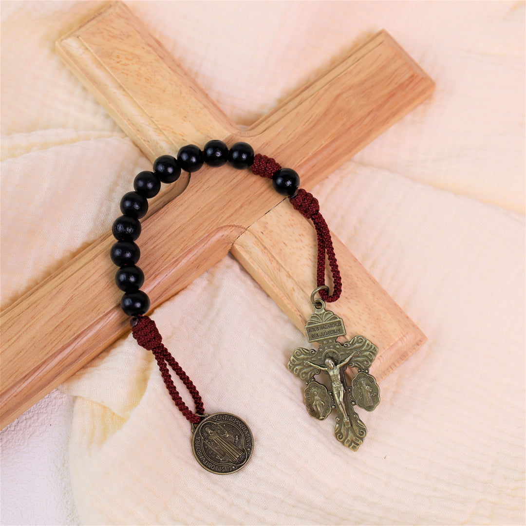 FREE Today: Olive Wood Beads with Saint Benedict Medal & Crucifix Pocket Rosary