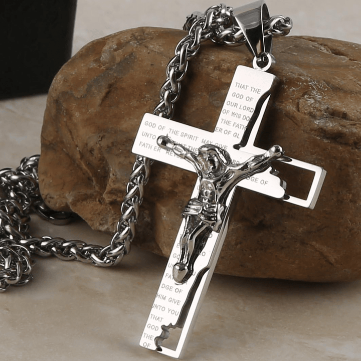 Stainless Steel Crucifix Bible Prayer Pendant Necklace Chain