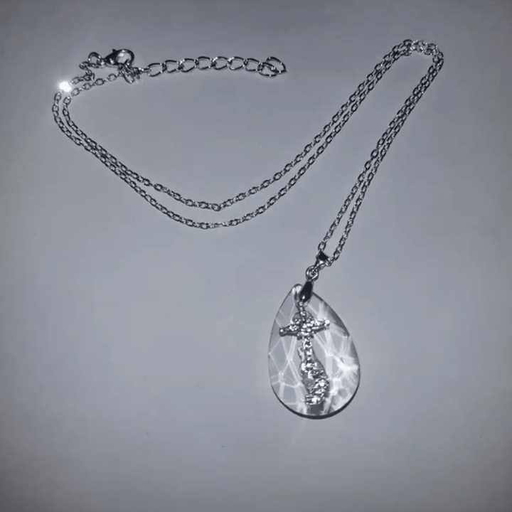 FREE Today: Christian Art Modern Style Crystal Water Drop Cross Stairway to Heaven Necklace