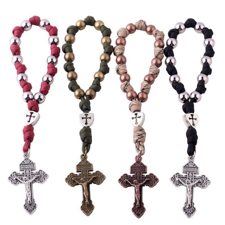 Handmade Braided Rope Car Pendant Crucifix Pocket Rosary