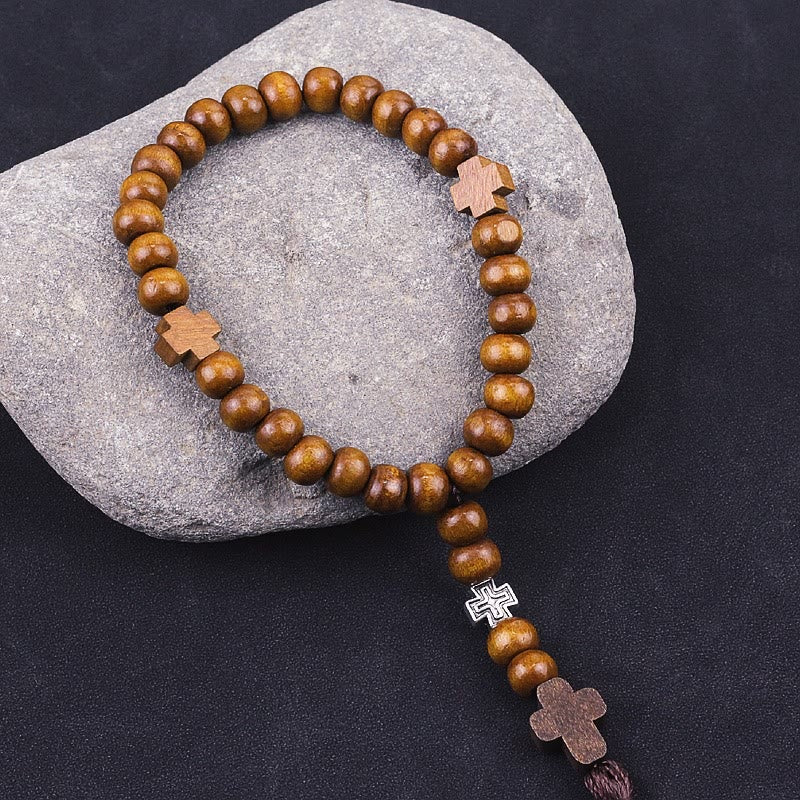 Christ Wooden Baptism Tassel Beaded Bracelet Rosary