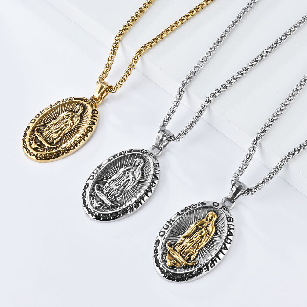 Christianartworkshopthe 3 Colors Our Lady of Guadalupe Stainless Steel Necklace