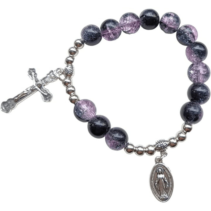 Miraculous Medallion & Crucifix Two-Tone Glass Bracelet