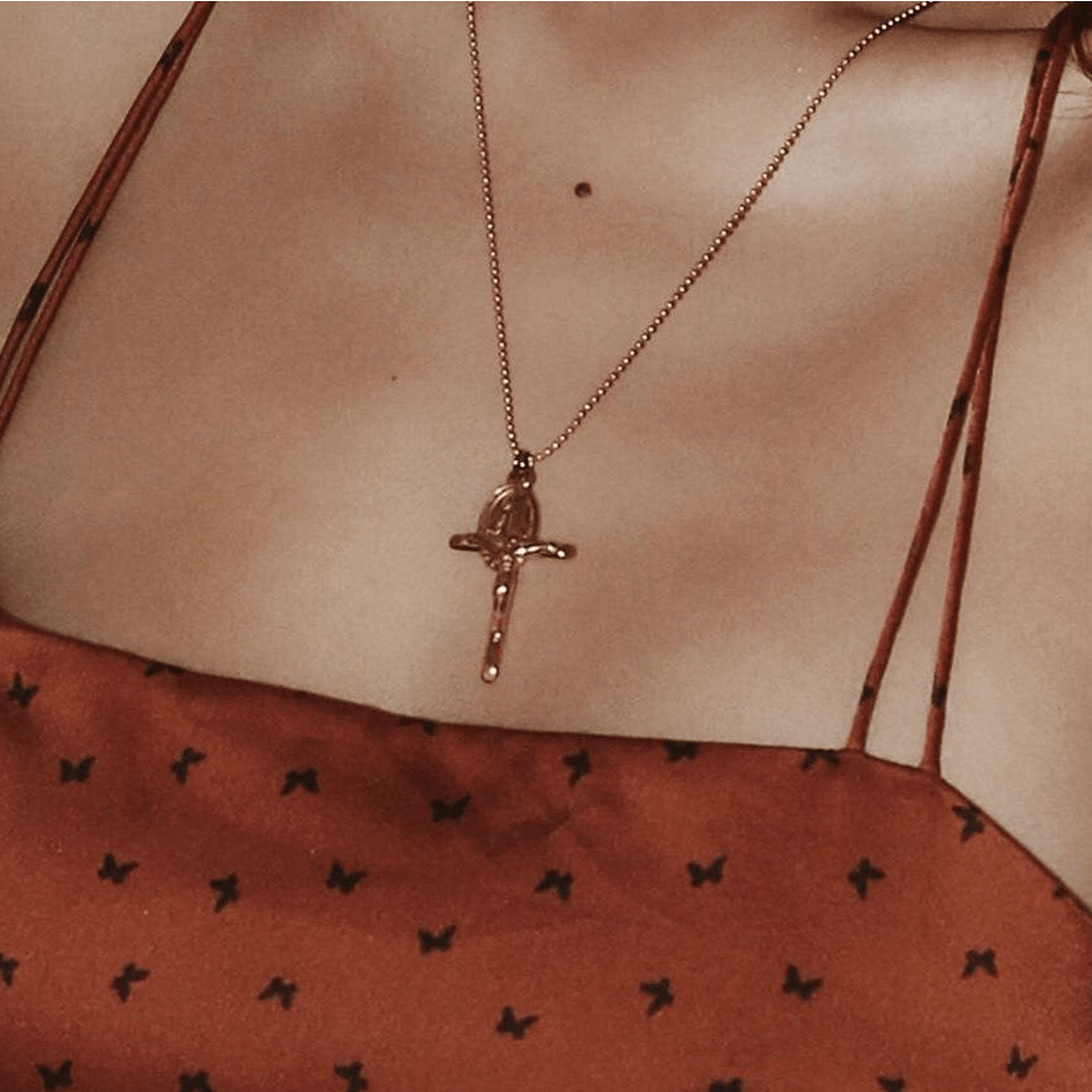 Virgin Mary Medallion Crucifix Titanium Necklace