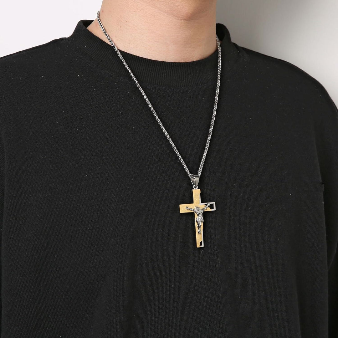 Stainless Steel Crucifix Bible Prayer Pendant Necklace Chain