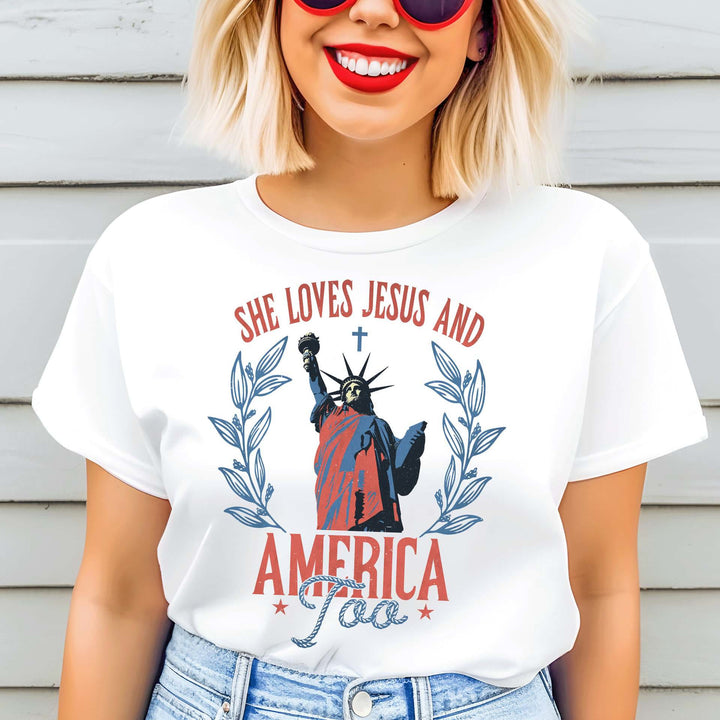 Christianartworkshop Minimalist Modern Style Loves Jesus And America Too Short Sleeve Washed T-shirt