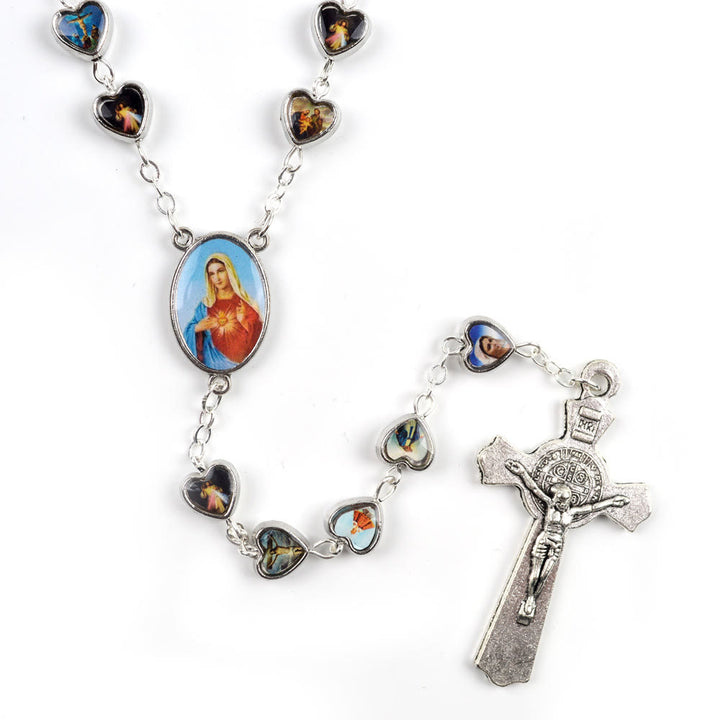 Christianartworkshop Immaculate Heart of Mary & Crucifix of 9*8 mm Heart Multicolor Acrylic Alloy Chain Rosary