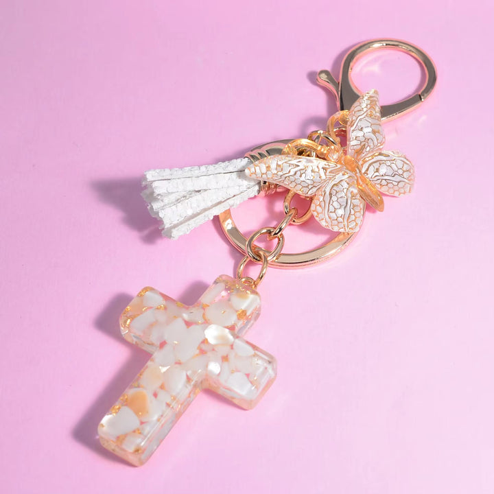 Christianartworkshop 6 Fresh Style Color Resin Butterfly Cross Keychain