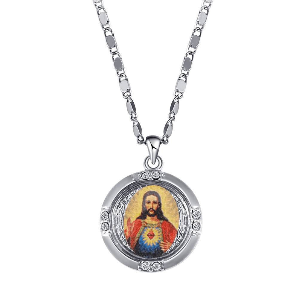 Christian Art 3 Modern Styles Gemstones Jesus Sacred Heart Alloy Necklace