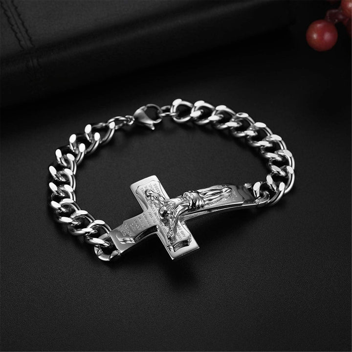 Solid Jesus Cross Bible Verse Crucifix Prayer Bangle Bracelet