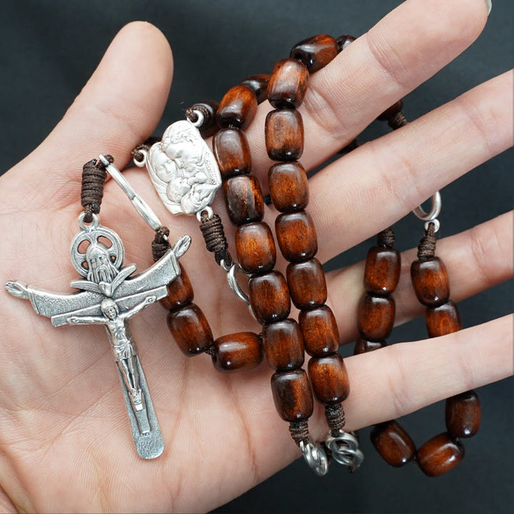 Handmade Olive Wood Trinity Cross Blessing Rosary