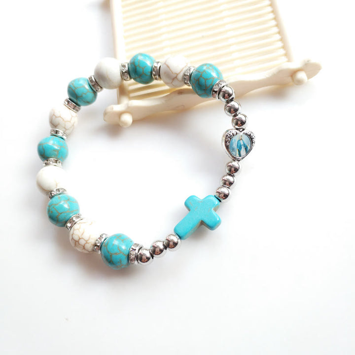 FREE Today: Blue Turquoise Cross Virgin Mary Rosary Bracelet