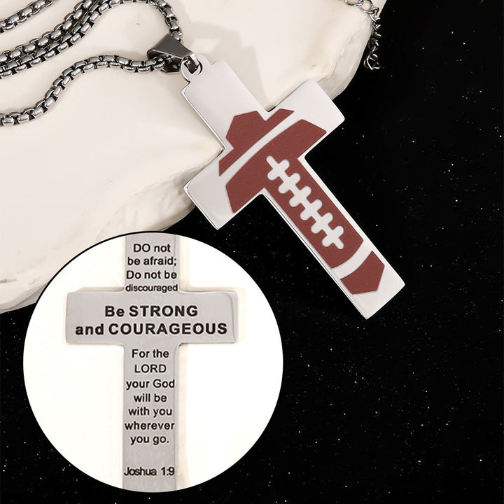 Christianartworkshop Sport Style Football Pray for Blessings Cross Necklace