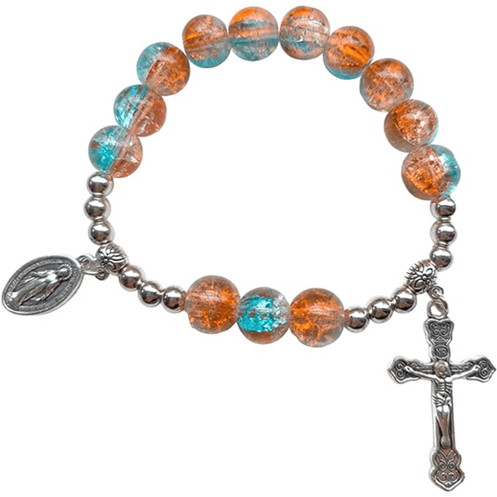 Miraculous Medallion & Crucifix Two-Tone Glass Bracelet