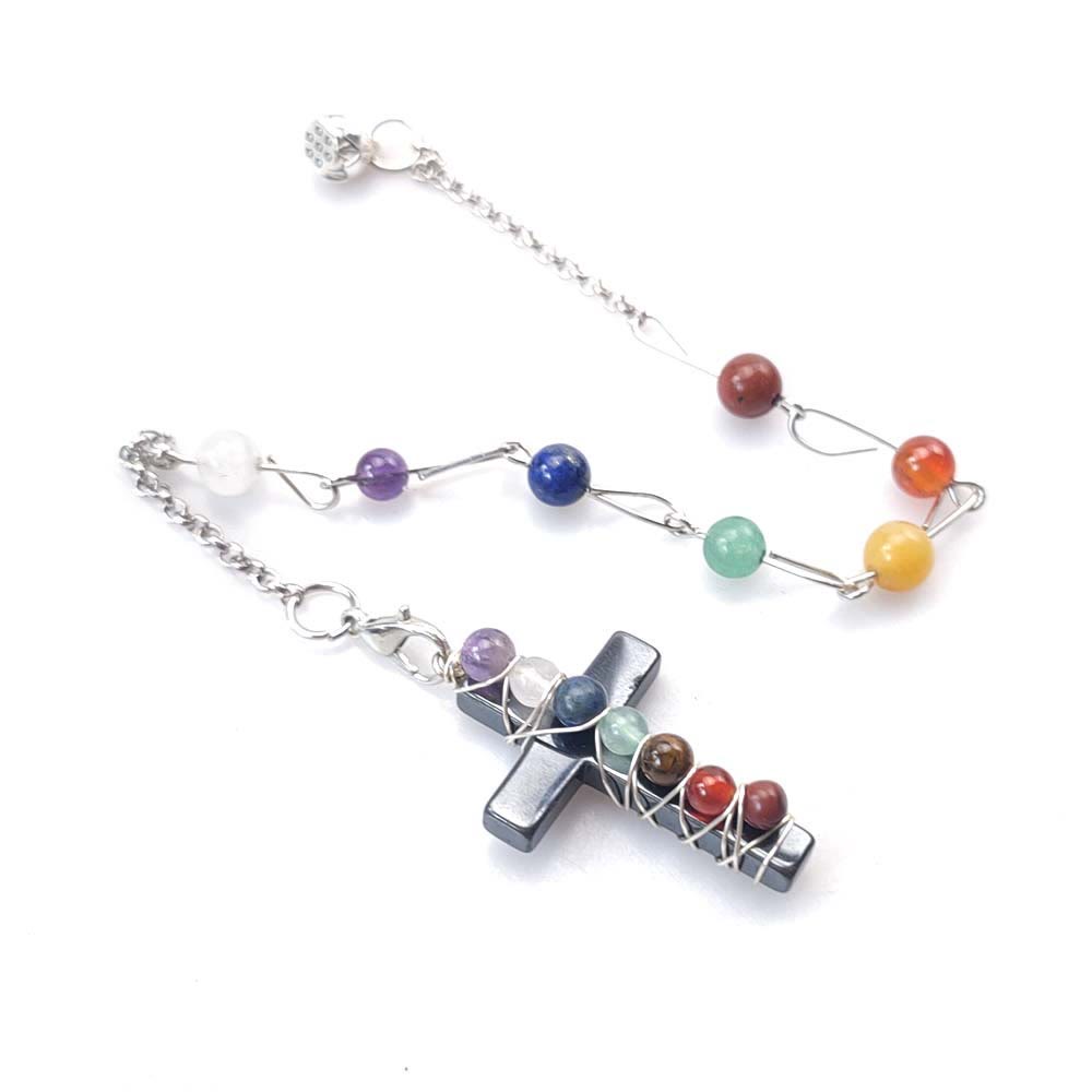 Christian Fresh Pastoral Style Rainbow Gemstone Cross Bracelet