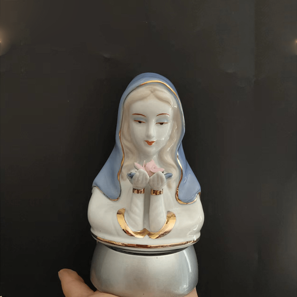 Christianartworkshop Classic Style White-blue Ceramic Virgin Mary Figurine Stereoscopic Desktop Ornaments