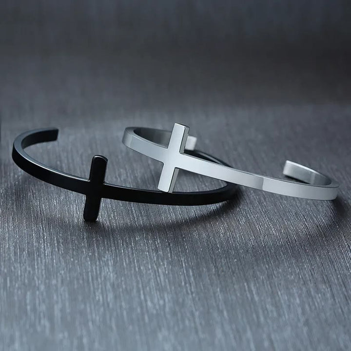 Silver Cross Cuff Bangle Religion Bracelet