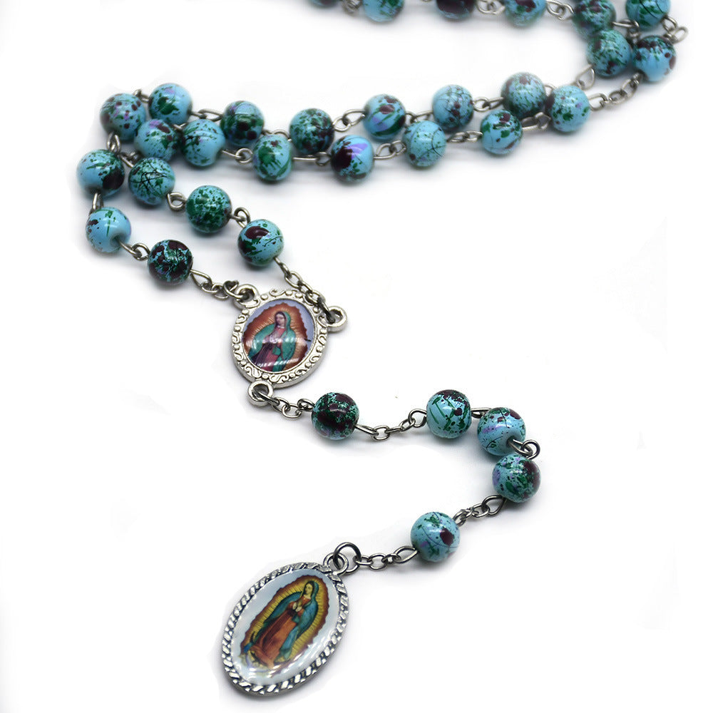 Our Lady Of Guadalupe Blue Glass Beads Rosary