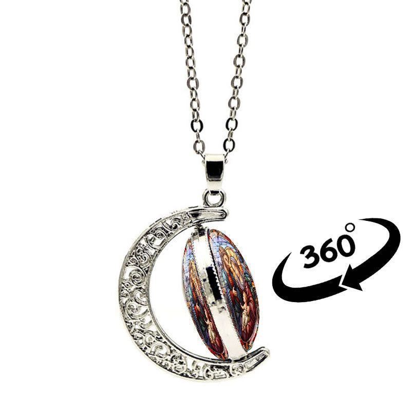 FREE Today: Jesus Holy Family Double-Sided Rotating Moon Pendant Necklace