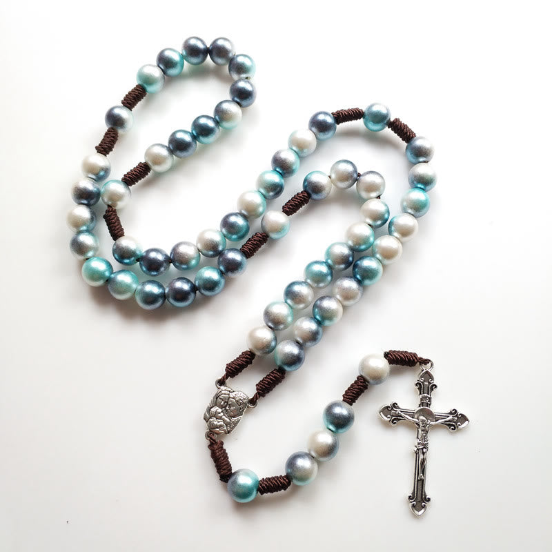 Christianartworkshop Holy Family & Crucifix of 10 mm Round Multicolor Acrylic Nylon Cord Rosary