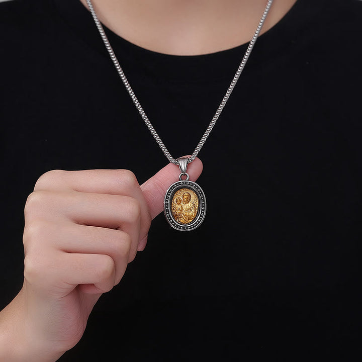 Golden Christ Saint Medal Pendant Titanium Necklace