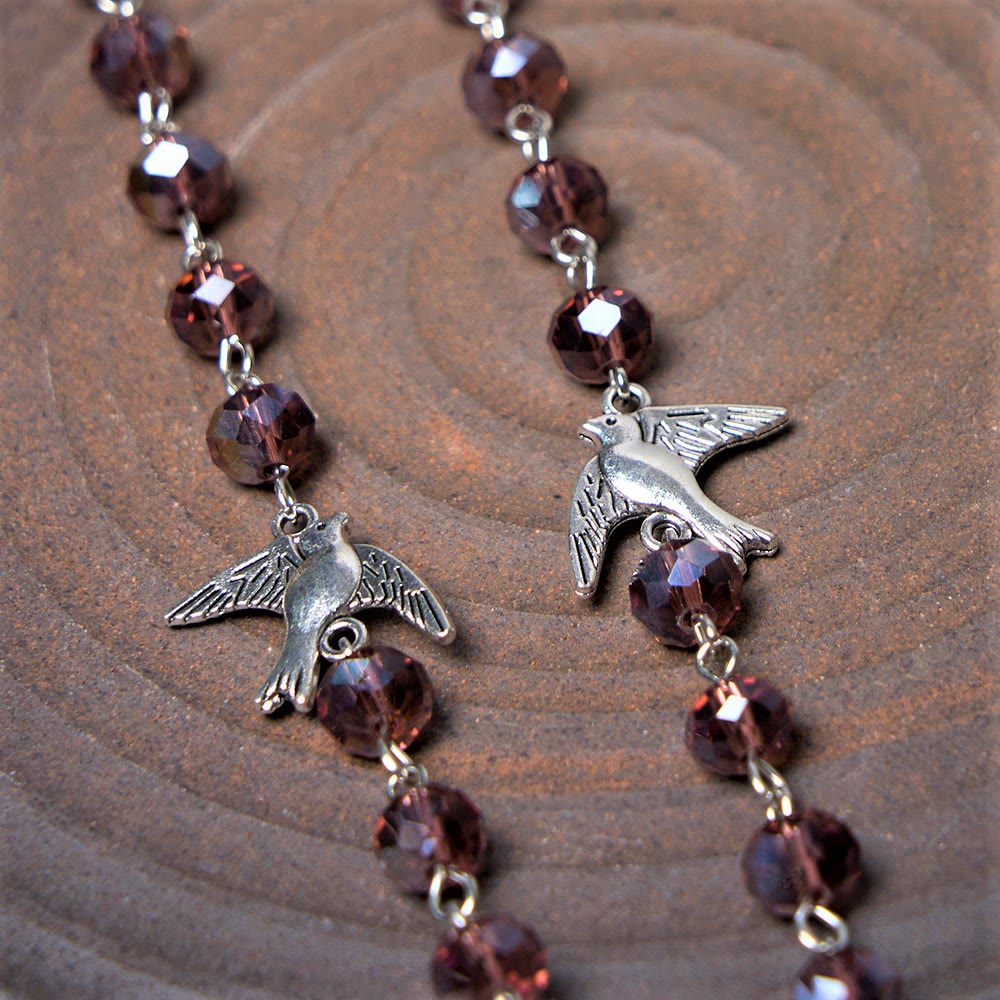 Discount Today: Holy Spirit & Our Lady of Grace of 6*8 mm Polyhedron Purple Crystal Alloy Chain Rosary