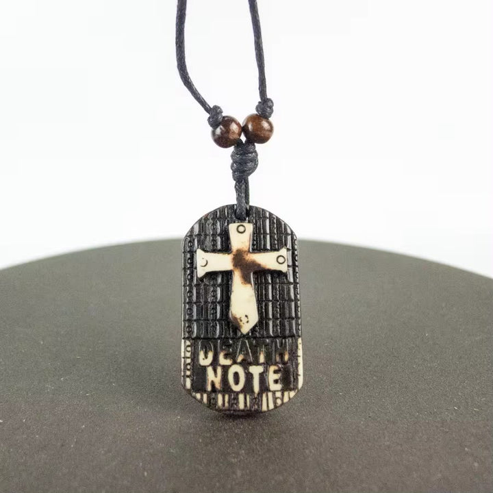 Christian Art Retro Style Death Note Wooden Cross Pendant Necklace