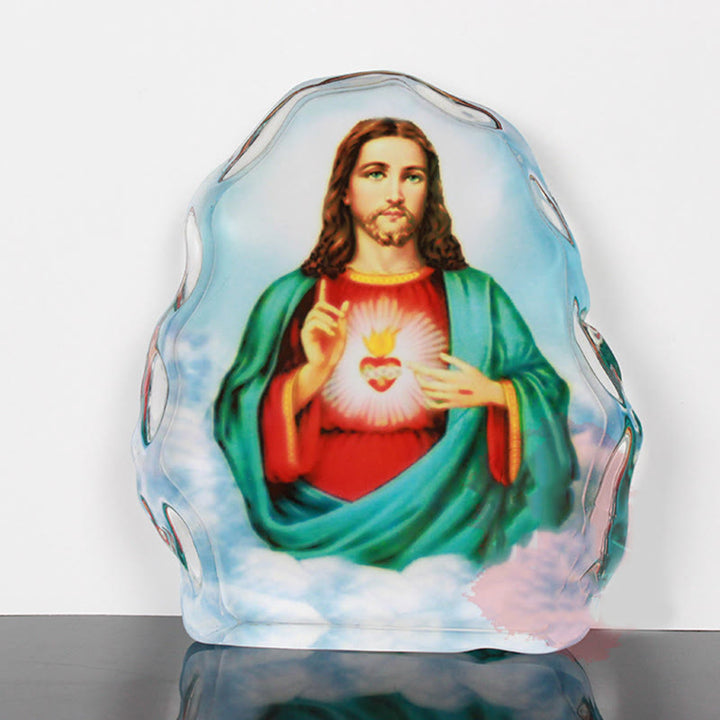 Christian Art Classic Style White Crystal Multicolor Jesus Sacred Heart Desktop Ornaments