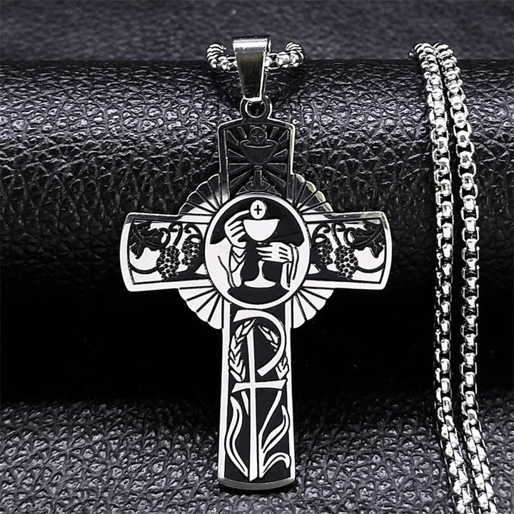 FREE Today: Christian Art Multi-element Style Eucharist Halo Grapevine Cross Necklace