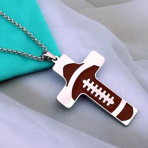 Christianartworkshop Sport Style Football Pray for Blessings Cross Necklace