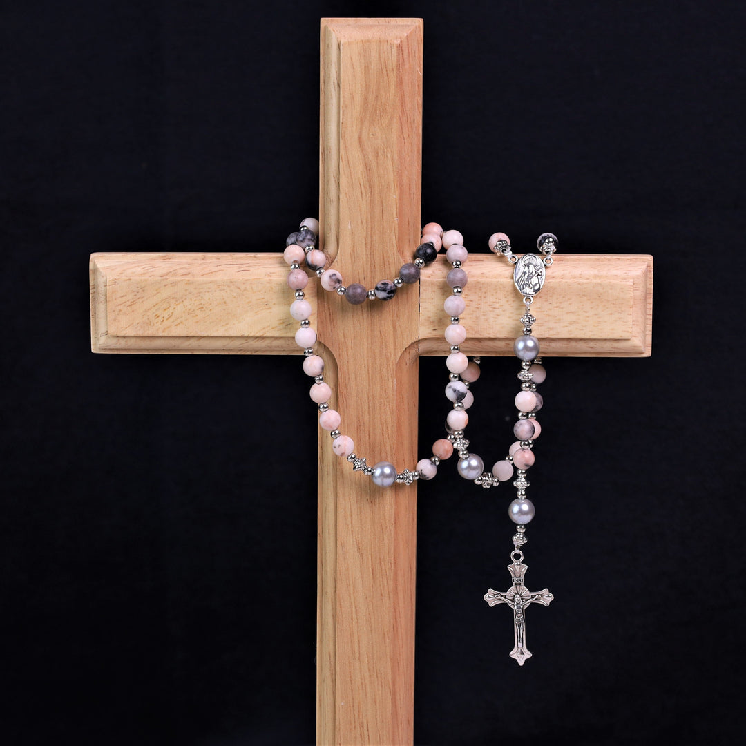 Natural Stone Crucifix Hand Held Prayer Rosary Bracelet