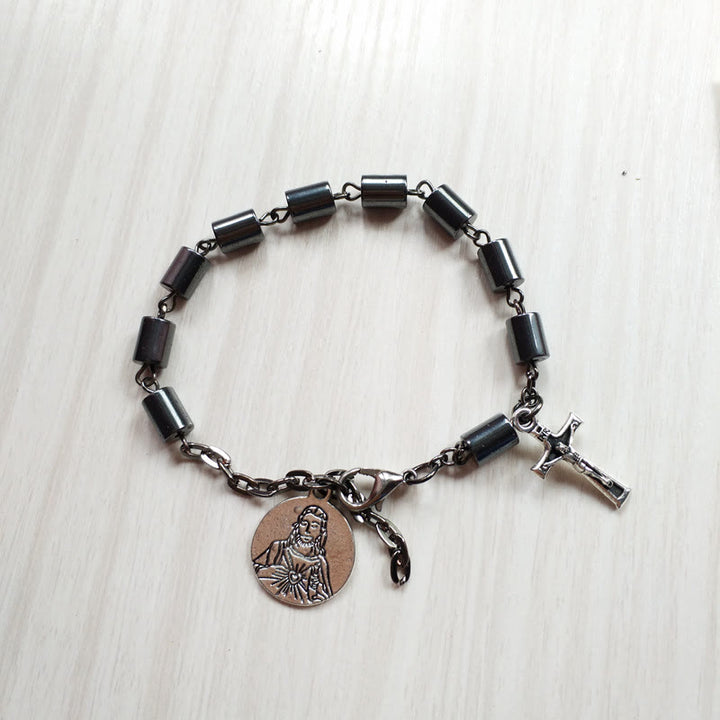 FREE Today: Jesus Sacred Heart & Crucifix Hematite Simplicity Bracelet