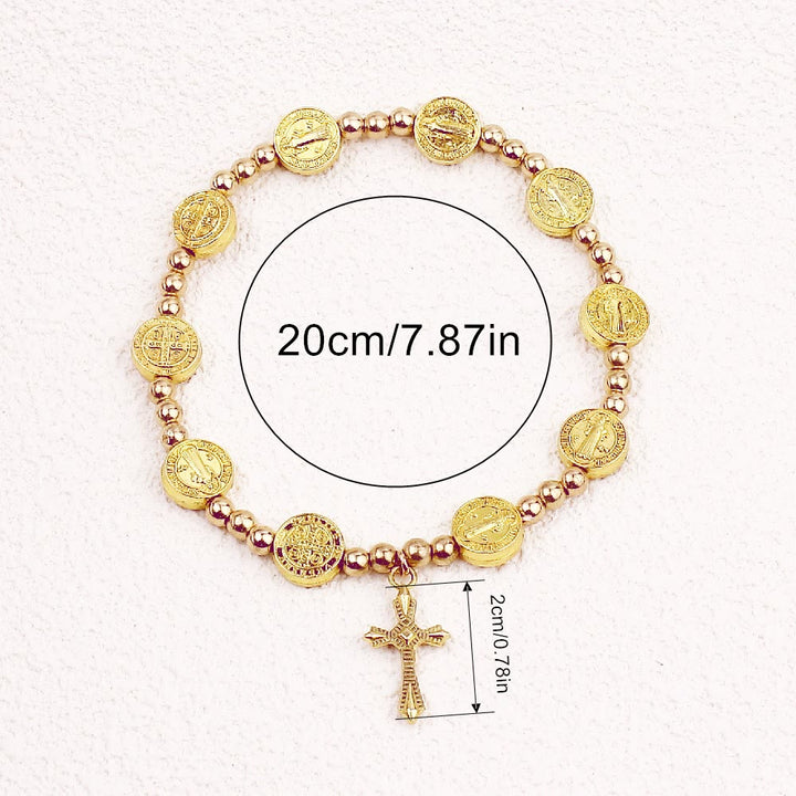 Christian Gold-tone St. Benedict Cross Stretch Bracelet