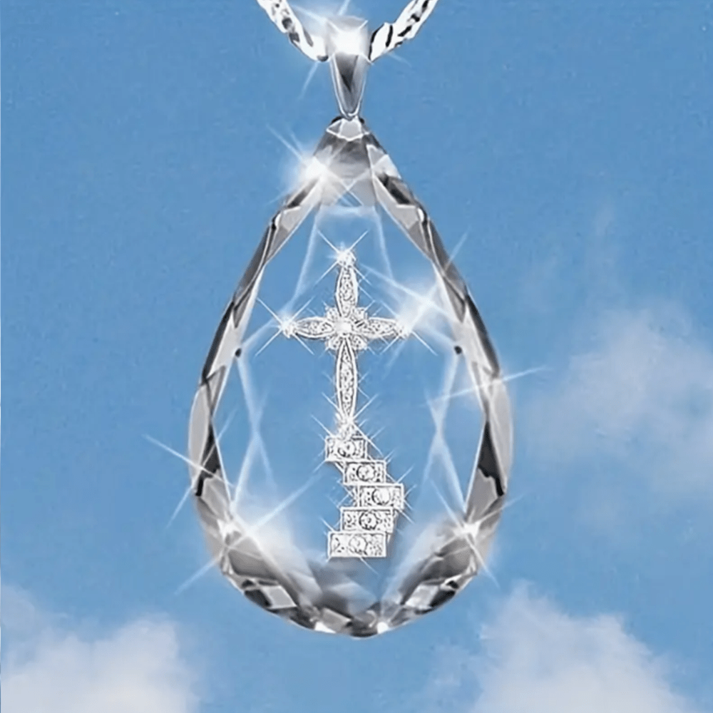 FREE Today: Christian Art Modern Style Crystal Water Drop Cross Stairway to Heaven Necklace