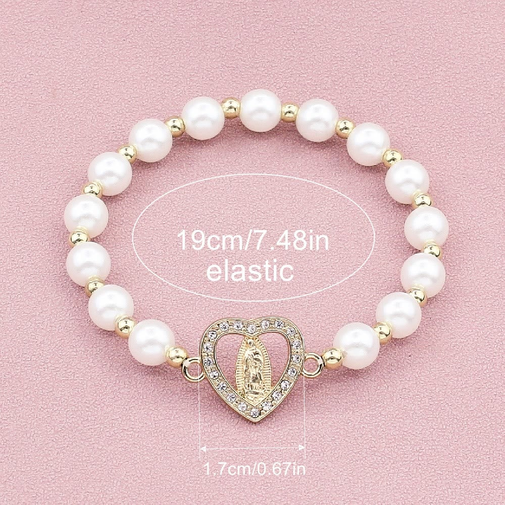 Rhinestones Heart-shaped Virgin Mary Pearl Bracelet