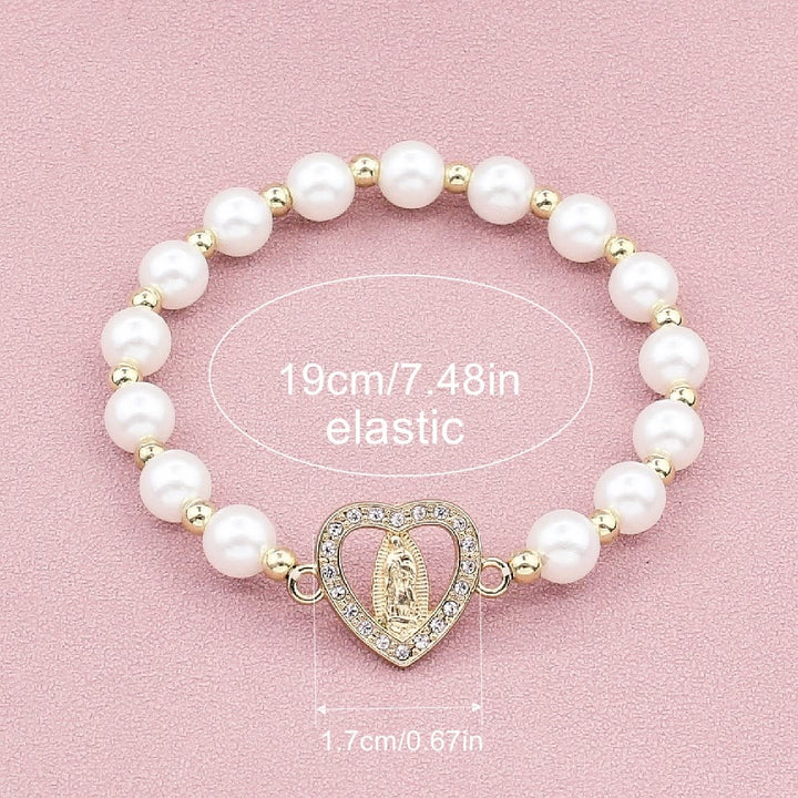 Rhinestones Heart-shaped Virgin Mary Pearl Bracelet