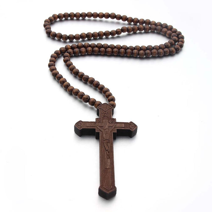 Christian Jesus Cross Wooden Necklace