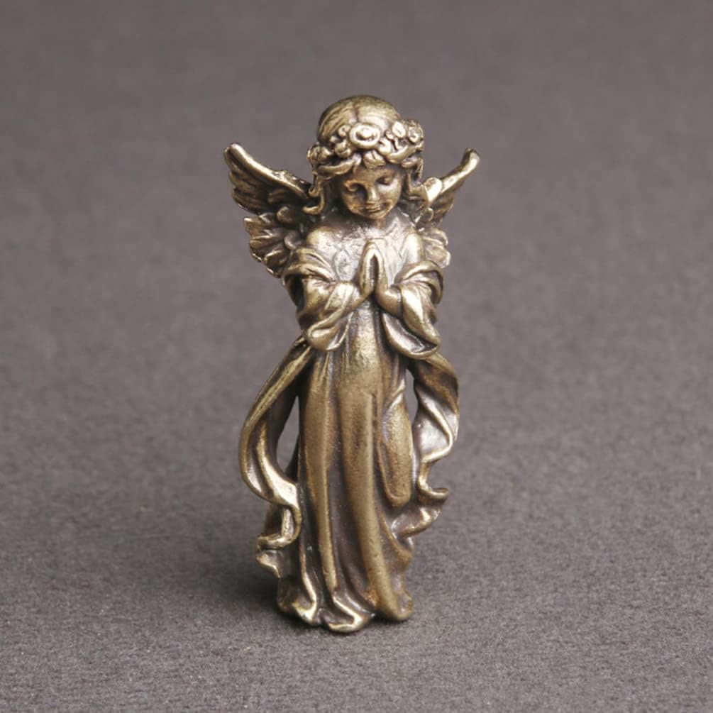 Christian Art Retro Style Brass Stereoscopic Bronze Guardian Angel Desktop Decorations Ornament