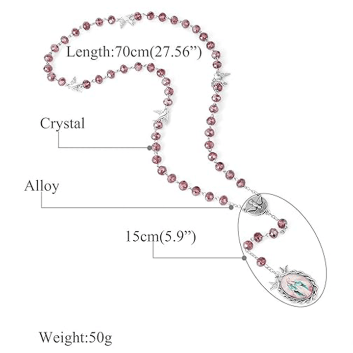 Discount Today: Holy Spirit & Our Lady of Grace of 6*8 mm Polyhedron Purple Crystal Alloy Chain Rosary