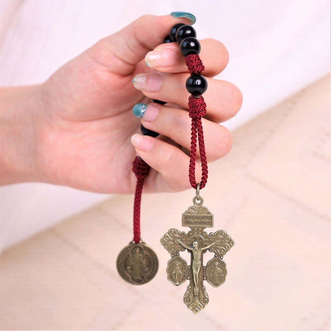 FREE Today: Olive Wood Beads with Saint Benedict Medal & Crucifix Pocket Rosary