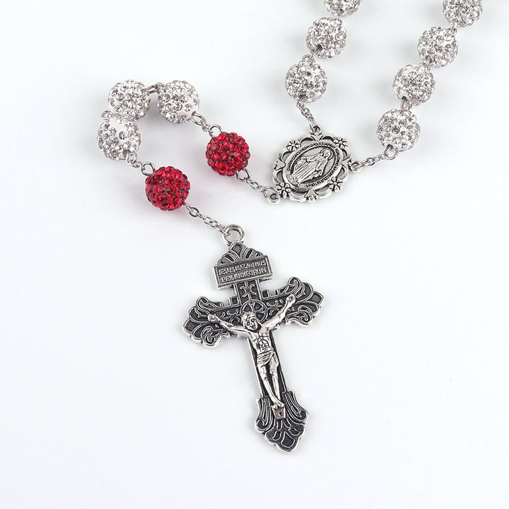 Christianartworkshop Miraculous Medal & Crucifix of 8 mm Round Silver Metal Gems Alloy Chain Rosary