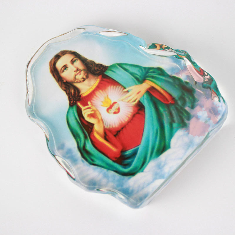 Christianartworkshop Classic Style White Crystal Multicolor Jesus Sacred Heart Desktop Ornaments