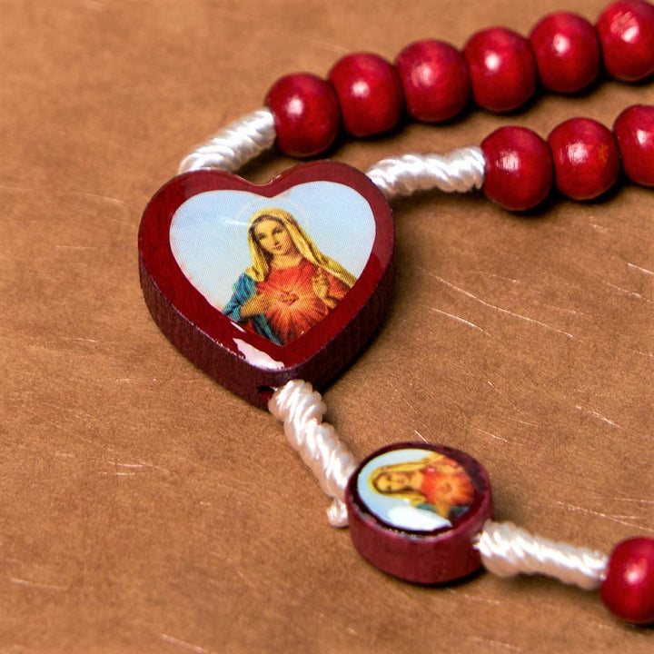 Christian Art Wine Red Wooden Beads Cross Virgin Mary Hand Held Rosary