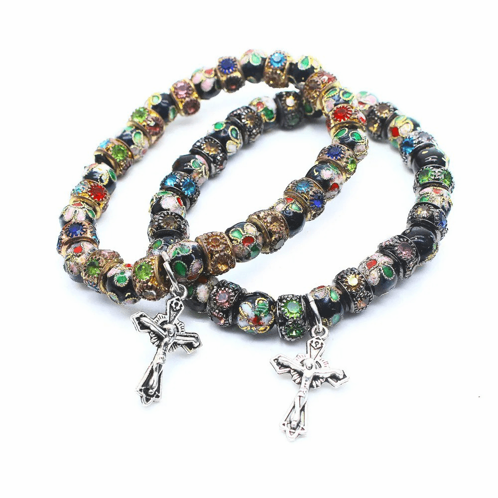 Handmade Multi-colored Cloisonne Crucifix Bracelet