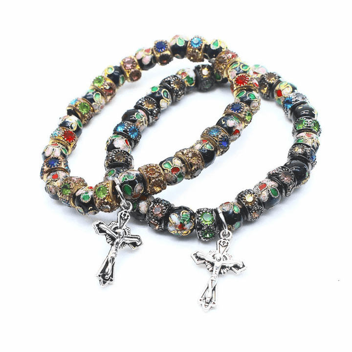 Christianartworkshop Handmade Multi-colored Cloisonne Crucifix Bracelet